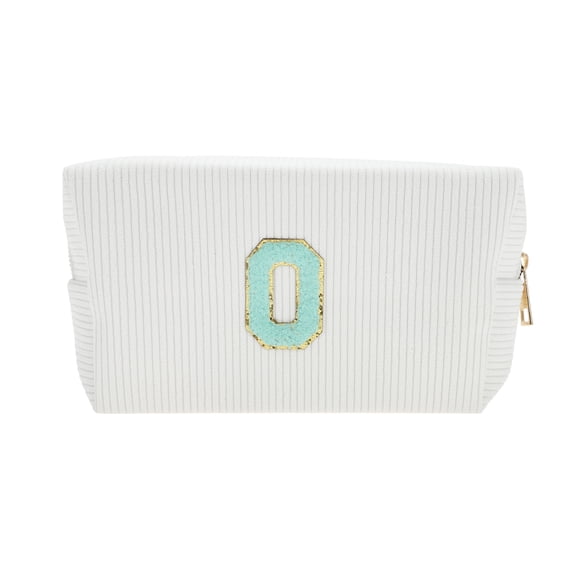 Unique Bargains 1 Pc Corduroy Rectangular Letter O Makeup Bag White
