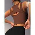 thumbnail image 5 of Push up Sports Bra for Women Sexy Hollow Crop Tops with Removable Cups Workout Fitness Yoga Bra Medium Support Brown L, 5 of 8