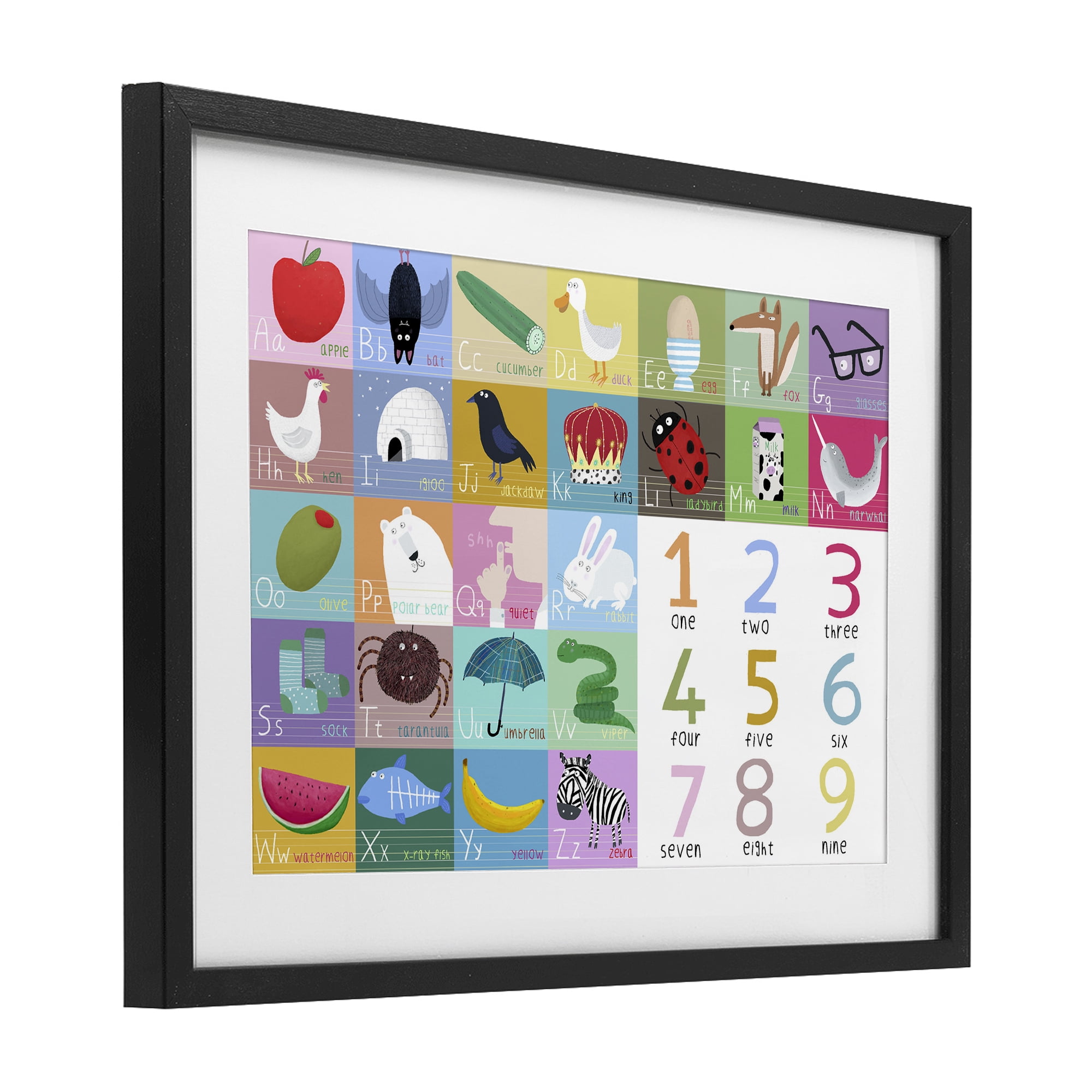 Stupell Industries Alphabet & Numbers First Words Black Framed Print Under Glass, design by Carla Daly