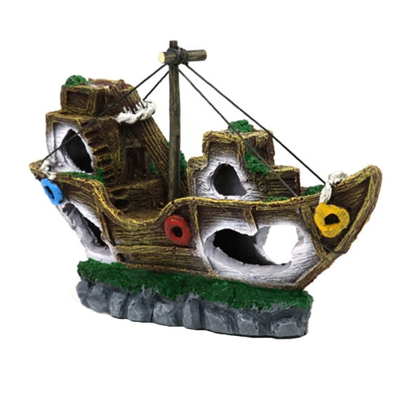DINHEAROM Resin Aquarium Ornament 1Pcs Pirate Shipwreck Shape Fish Tank Accessories Decorative Ornaments