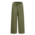 thumbnail image 4 of Atogsazn Women's Wide Leg Linen Pant Casual Loose Lightweight Pants Drawstring Fashion Trouser with Pockets Army Green S, 4 of 7
