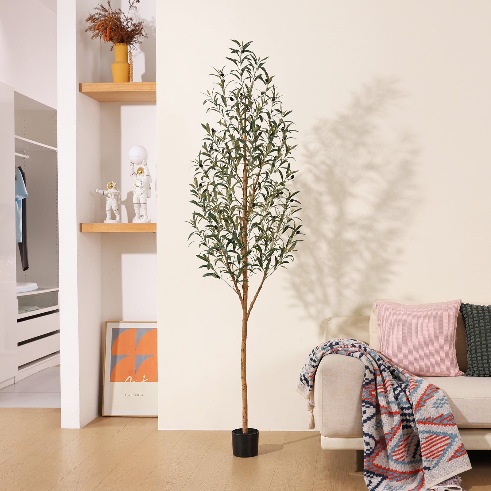 DR.Planzen 7' Artificial Olive Tree Indoor, Tall Faux Olive Tree, Artificial Plants with Natural Wood Trunk and Lifelike Fruits for Home Office Decor