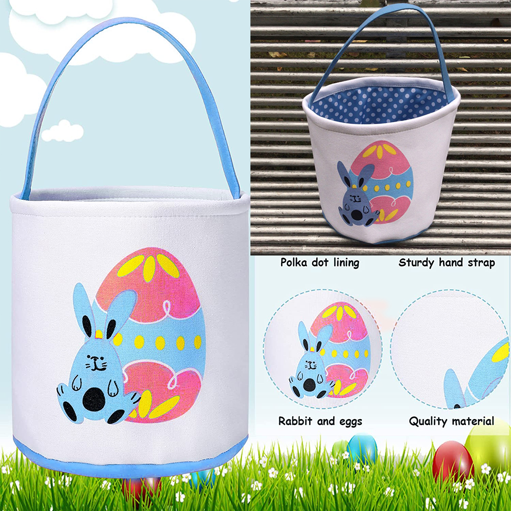 Movsou Easter Bunny Basket Bags for Kids Canvas Eggs Hunt Bag Rabbit Easter Basket for Kids Easter Hunting Blue - image 5 of 6