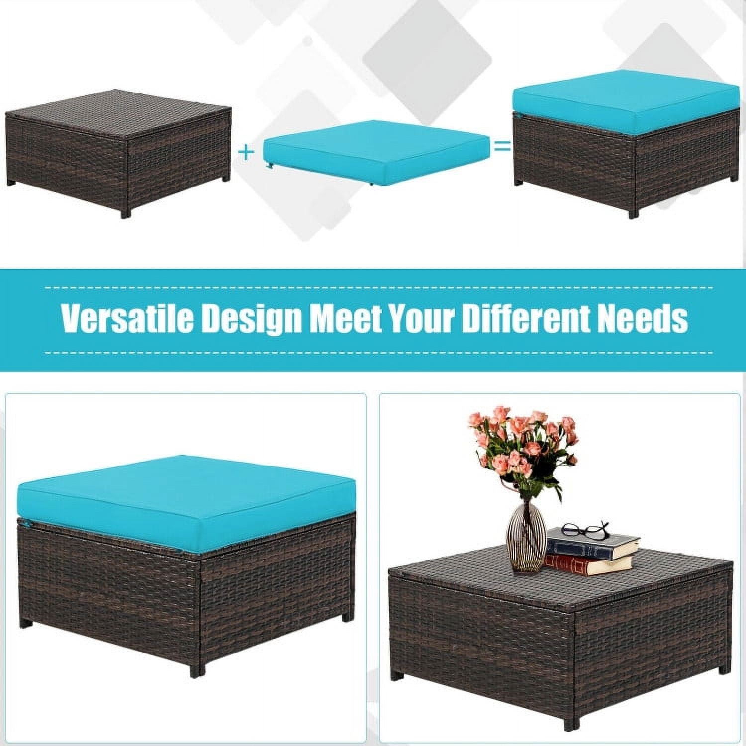 Aimee Lii 5 Pieces Patio Cushioned Rattan Furniture Set, Rattan Outdoor Furniture, Turquoise Aimee Lii 5 Pieces Patio Cushioned Rattan Furniture Set, Rattan Outdoor Furniture, Turquoise