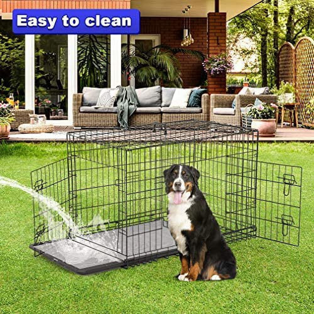 Bestpet 24 inch Black Foldable Metal Double Door Dog Crate with Divider Removable Tray for Small Dogs