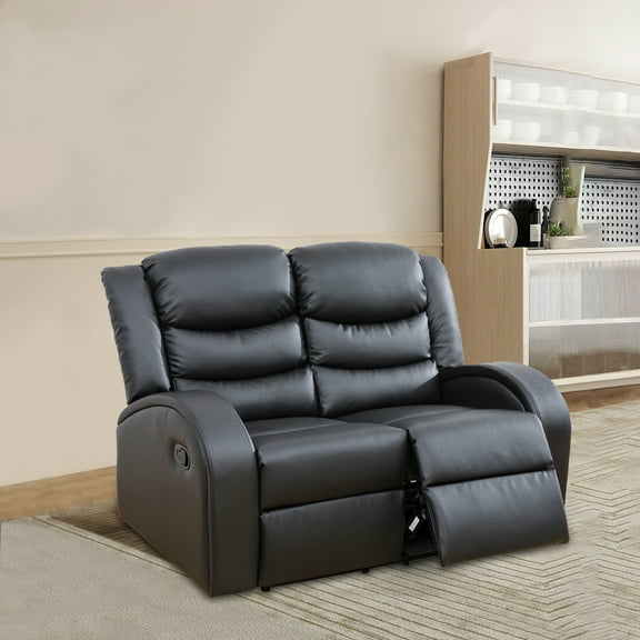 Leather Recliner Sofa Set, Living Room Furniture Set, Leather Reclining Sofa Recliner Couch Set for Office Home(Loveseat,Black)