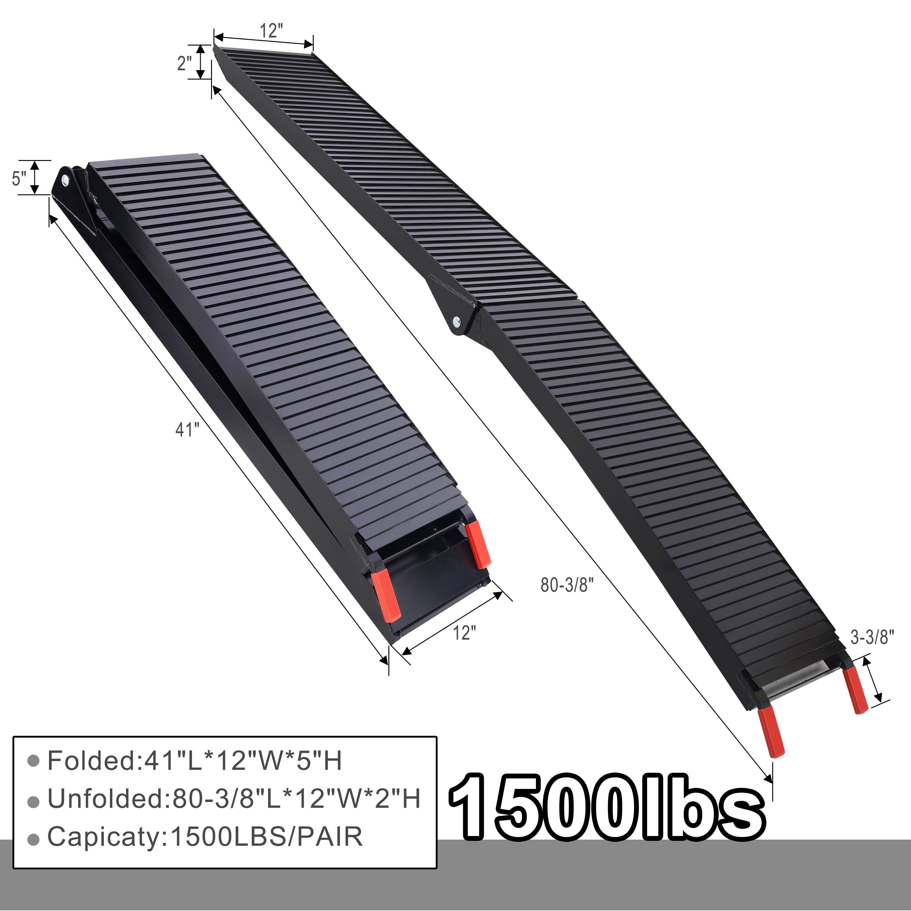 Truck Ramps, 80"x12" Portable Loading Ramps for Pickup Trucks 1500 LBS Capacity Aluminum Folding Ramps with Buckle for ATVs, Snowblower, Lawn Mowers, UTVs, Bike, 2PCS, Black Coating,