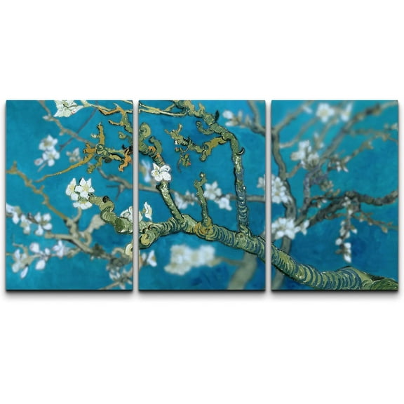 wall26 Canvas Print Wall Art Set Almond Blossoms by Vincent Van Gogh Floral Flower Illustrations Fine Art Rustic Closeup Colorful Multicolor for Living Room, Bedroom, Office - 16"x24"x3 Pan