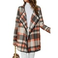 thumbnail image 3 of HUBERY Women Lapel Neck Long Sleeve Checkered Print Pocket Cardigan, 3 of 7
