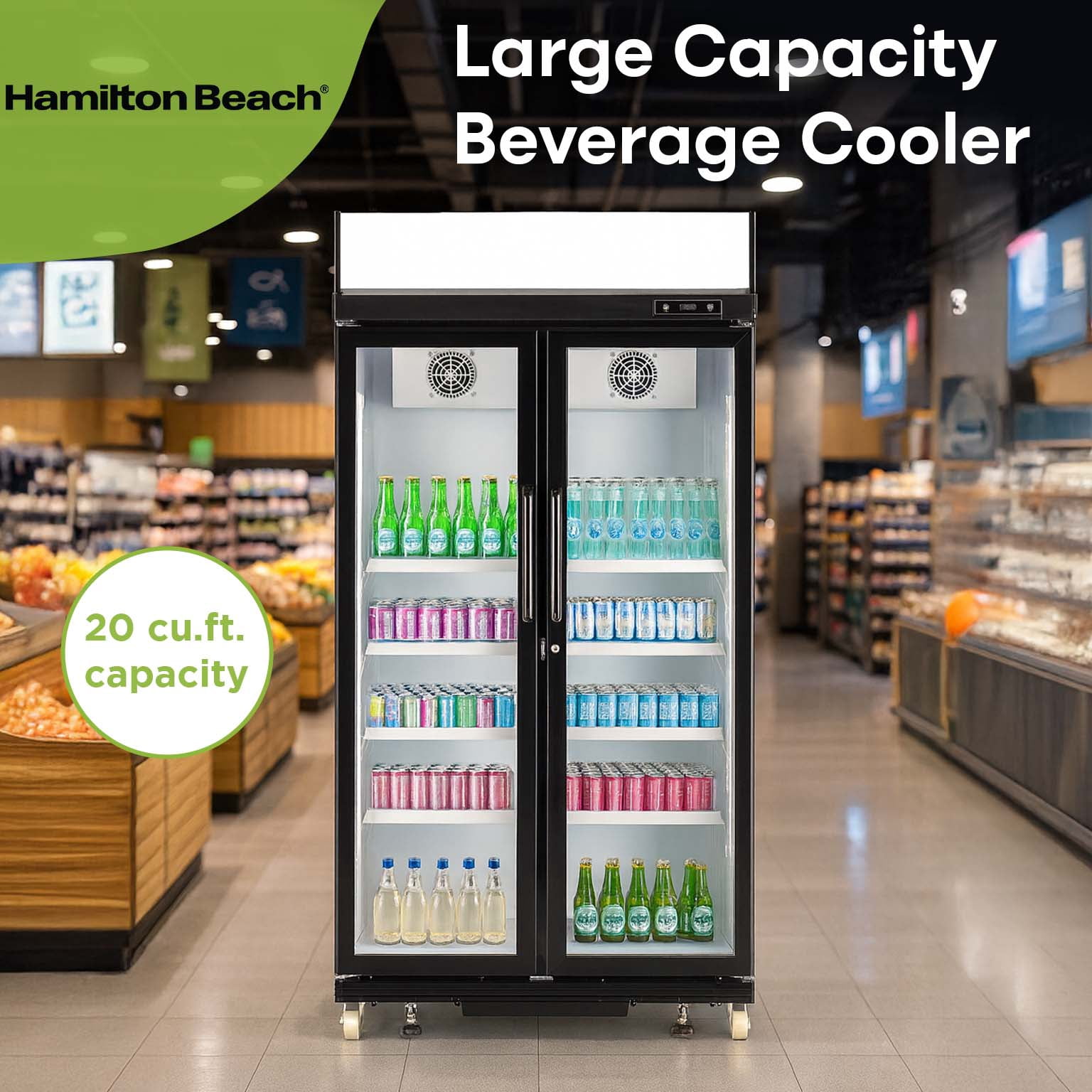 Hamilton Beach 20.5 Cu Ft Commercial Glass Door Refrigerator -W:39.4" x L:23.2" X H: 79.3" (Black)