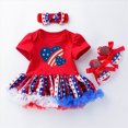 thumbnail image 2 of Xudanell 4th of July Outfits for Girls Newborn Cute Girls Romper Patchwork Mesh Star Skirt and Headbands 4th of July Outfit Watermelon Red 0-3 Months, 2 of 5