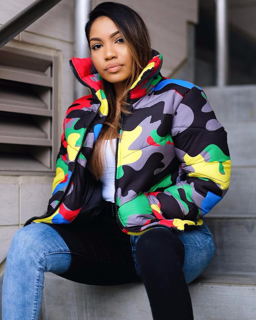BESTSPR Puffer Jacket Womens Color Camouflage Printing Bread Clothes Down  Jacket Women's Winter Coats Size S-4XL - Walmart.com