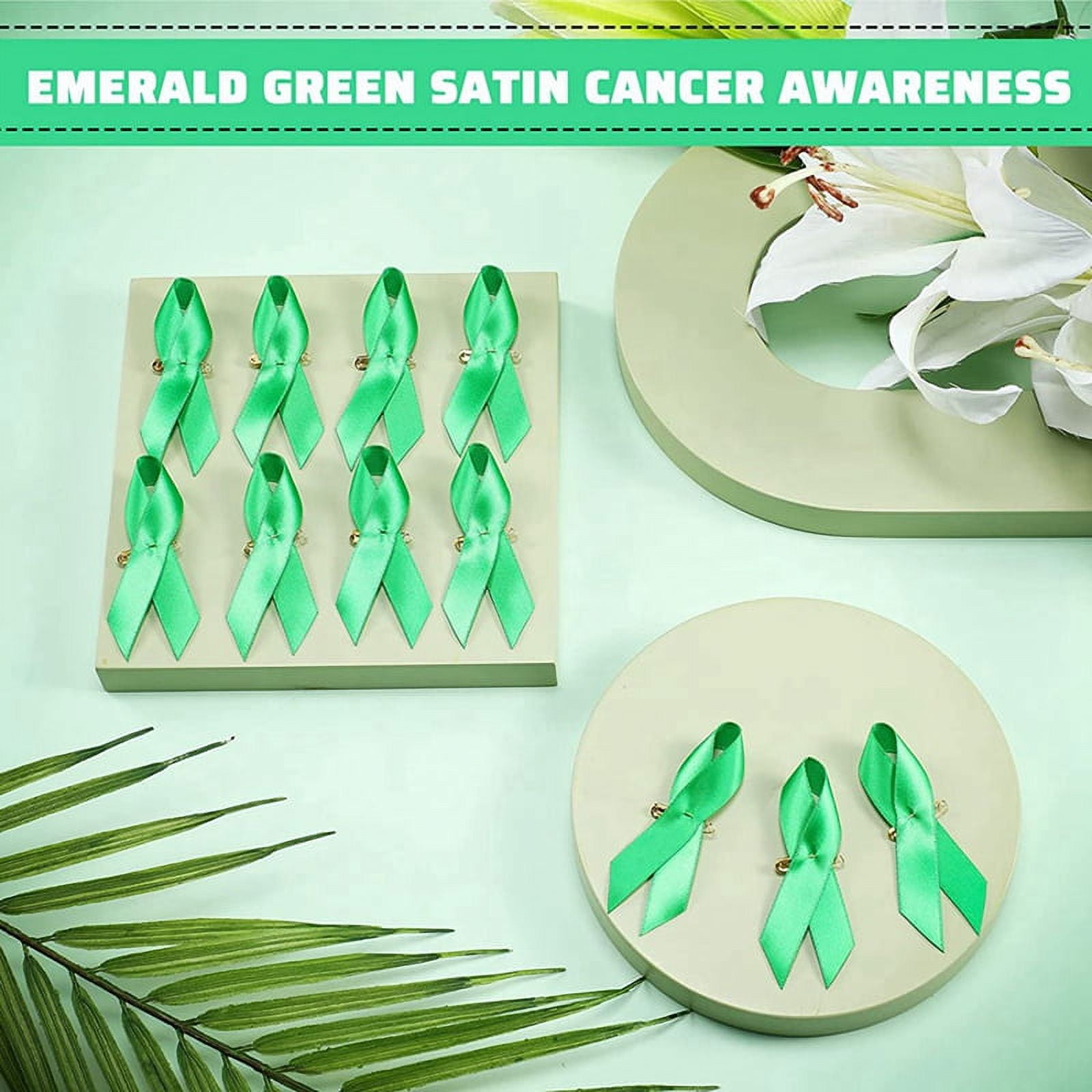 400 Pieces Awareness Ribbon Satin Ribbon Lapel Pins Fabric Ribbons with Pins for Women Men (Green)