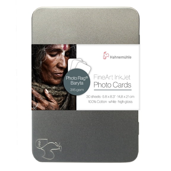 Hahnemuhle Photo Rag Baryta FineArt Inkjet Photo Card, 5.8x8.3", 315gsm, A5, 30 Sheets, White