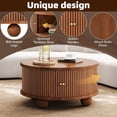 thumbnail image 5 of TIMOREN 31.8" Round Coffee Table with Storage, Fluted Solid Pine Wood Tea Table with Sliding Door & Hidden Compartment for Living Room, Walnut Finish, 5 of 16