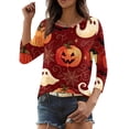 thumbnail image 5 of Womens Shirts Halloween Funny 3/4 Sleeve Tops Horror Pumpkin Ghost Printed T Shirts Spooky Round Neck Pullover Holiday Three Quarter Length Blouses, S, 5 of 7