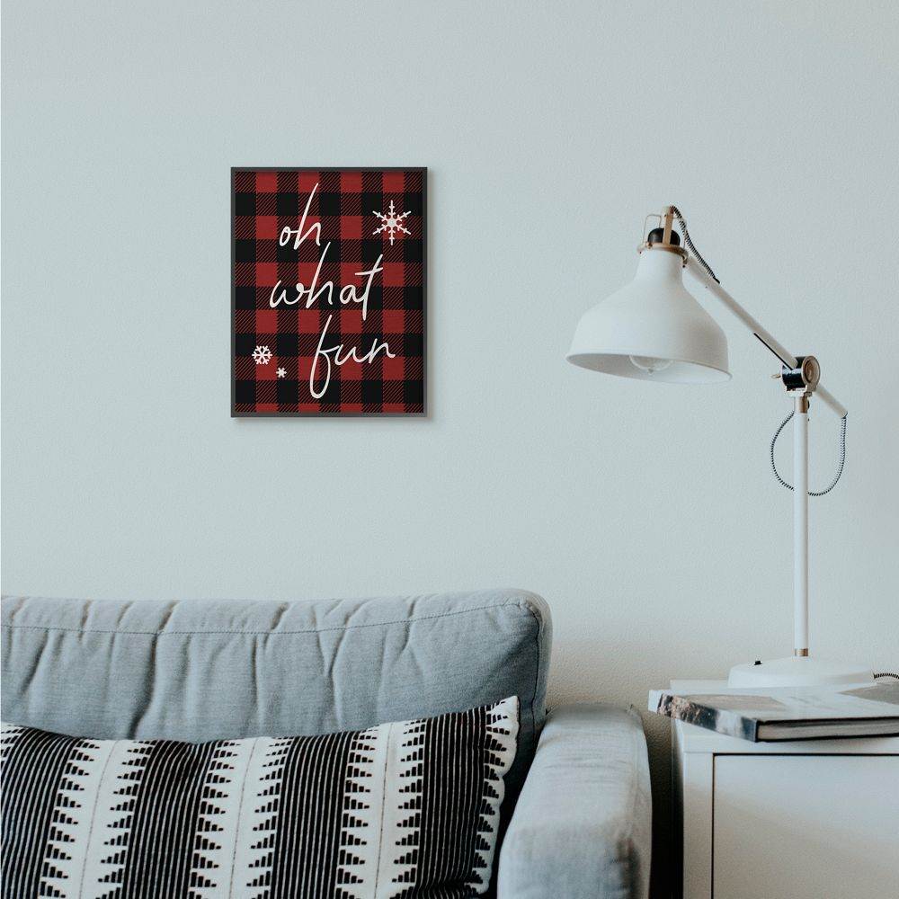 Stupell Industries Oh What Fun Christmas Holiday Red Plaid Word DesignFramed Wall Art By Artist Daphne Polselli