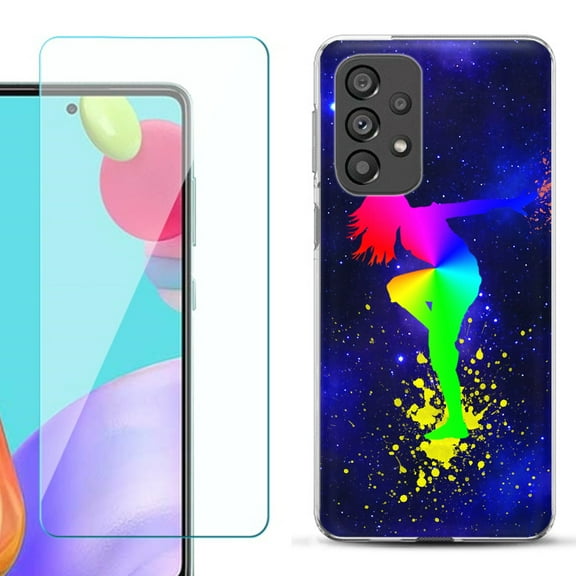 Slim-Fit Gel TPU Phone Case for Samsung Galaxy A33 5G, with Tempered Glass Screen Protector, by OneToughShield ® - Cosmos Dance