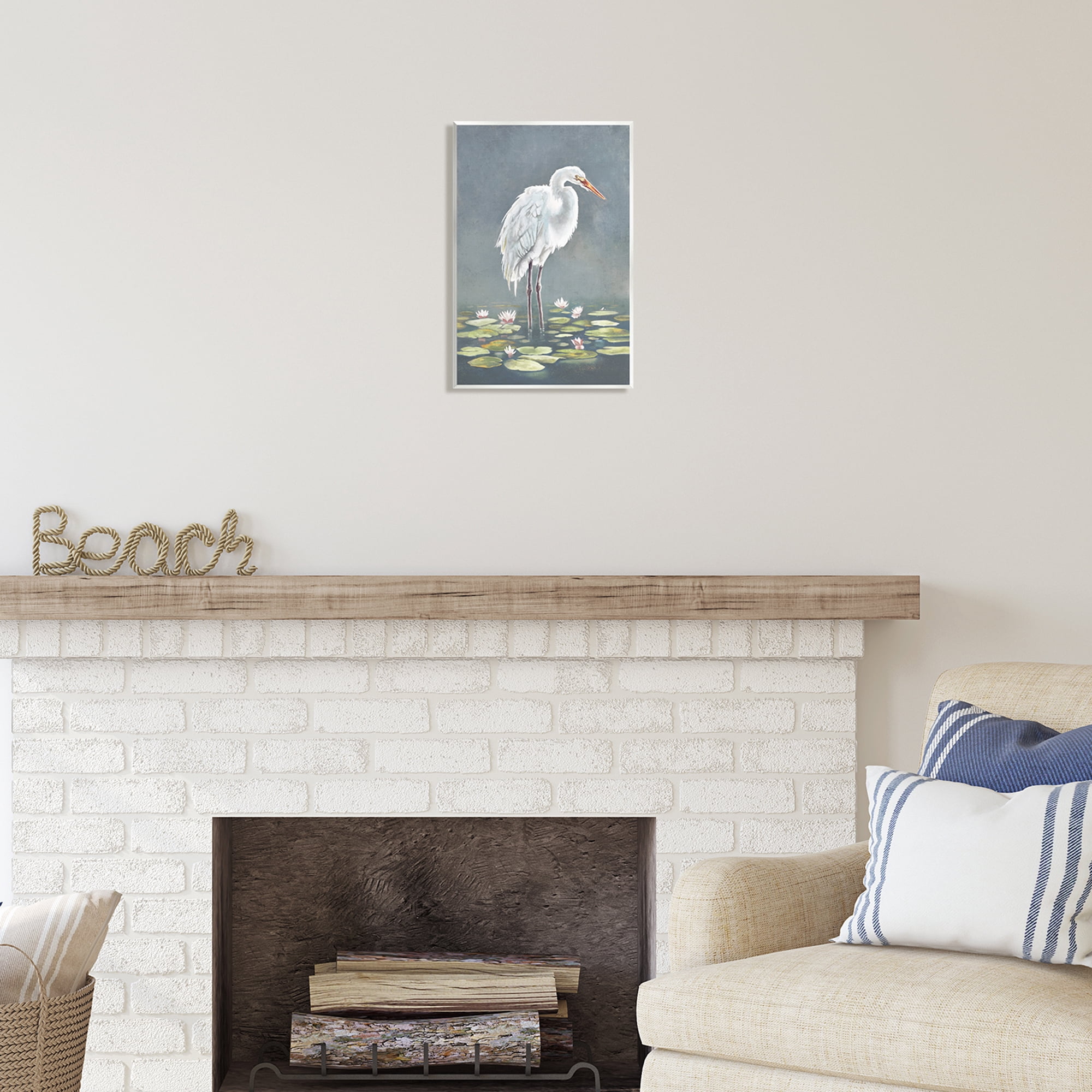 Stupell Industries White Heron & Pond Lilies Animals & Insects Painting Unframed Art Print Wall Art, 10 x 15