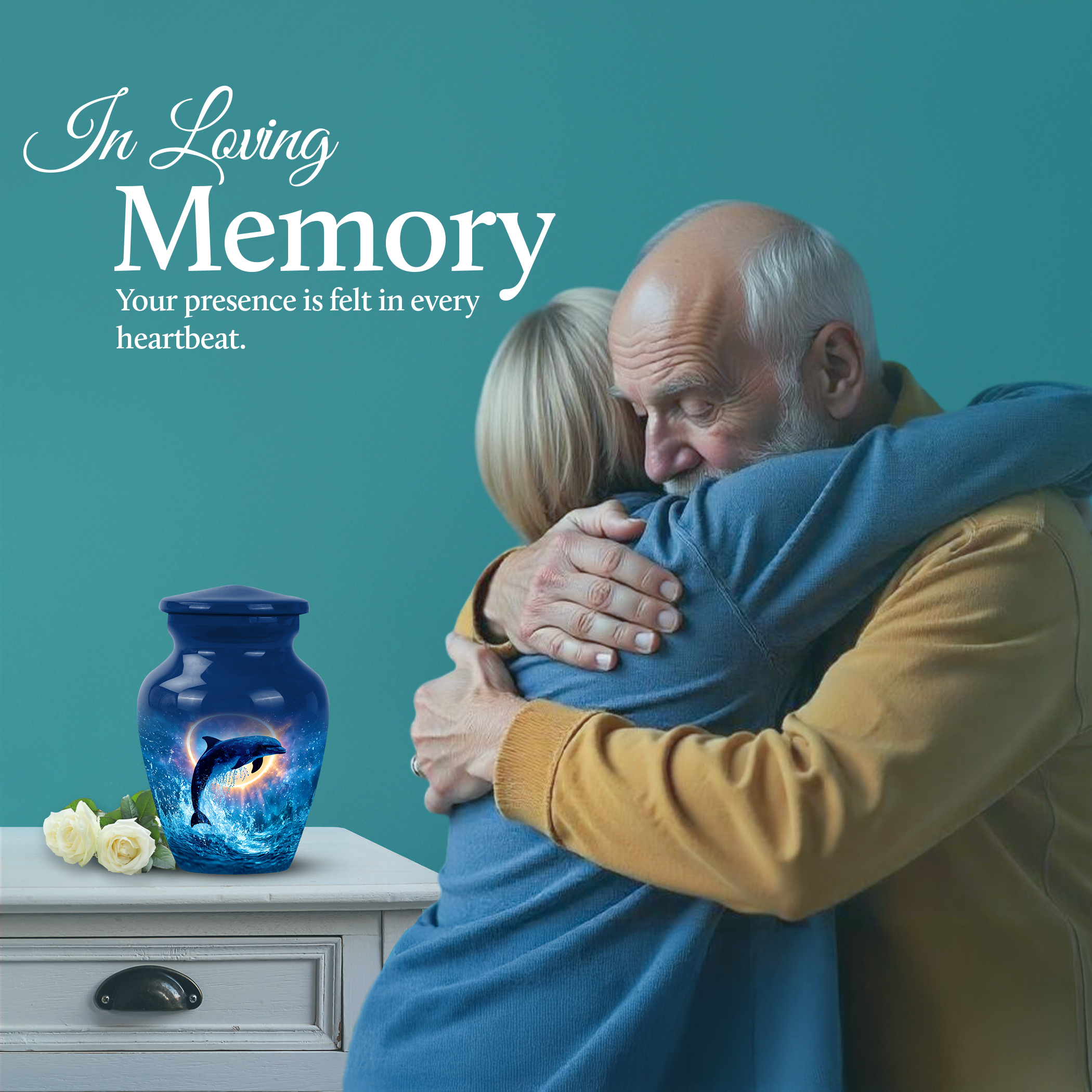 SABURIAL Dolphin Urn - Decorative Mini Tribute Urns for Female Ash - Beautiful Cremation Urns for Men & Women Ashes - Mini Funerala Urn for Ash - 3 Inch - Pack of 1