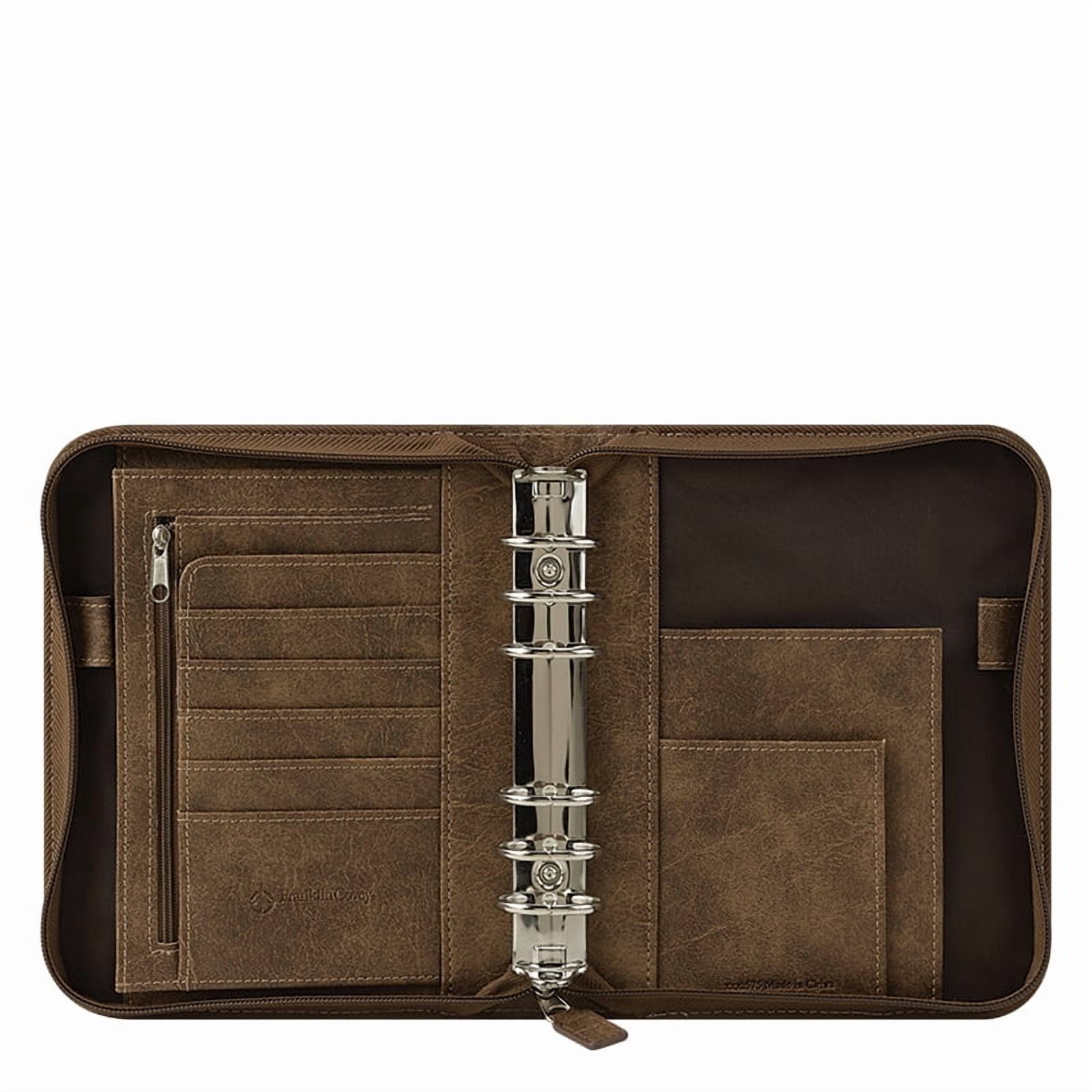 FranklinCovey Simulated Leather Distressed Zipper Binder (Compact Size, Brown)