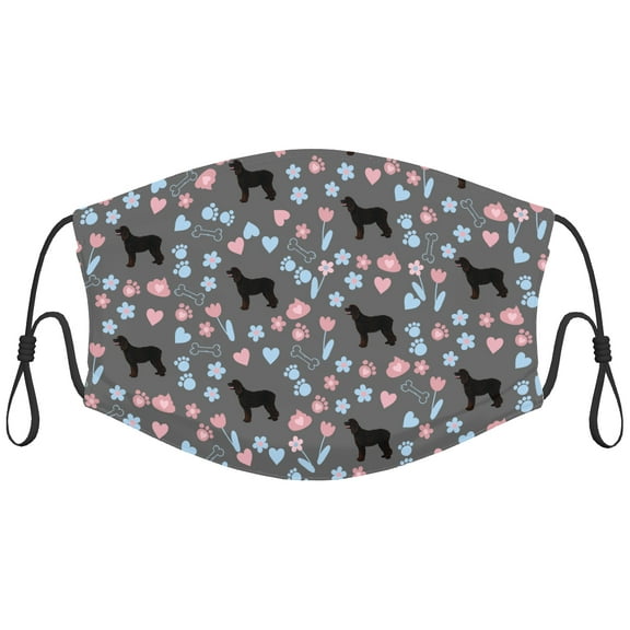 Cute Curly-Coated Retriever Dog Graphic Printed Cloth Face Masks Reusable Washable Adjustable for Adults (10 PCS)