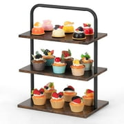 3-Tier Cupcake Stand for 50+ Cupcakes, Large Wood & Metal Dessert Display Tower with Handle, Farmhouse Party Serving Tray for Wedding, Birthday, Vendor Table