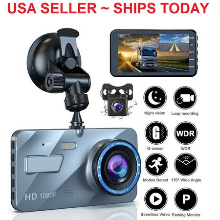 LineYDI Dash Camera Front and Rear,4" Screen 1080P Dual Lens Car DVR Recorder Front and Rear Camera