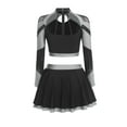 thumbnail image 4 of Aislor Womens Shiny Rhinestone Cheerleading Uniform 2 Piece Set Long Sleeve Crop Top & Skirt For Dance Grey XL, 4 of 6