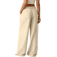 thumbnail image 7 of Women's Cotton Linen Wide Leg Pants Summer Casual Button up High Waisted Loose Trousers with Pockets by Yigetop Beige L, 7 of 7