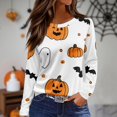 thumbnail image 2 of WTOBBY Women's Daily Casual Long Sleeve Printed Round Neck Top, Halloween Theme Split Hem Blouse for Fall Seasonal Fashion,Earthy Yellow 3XL, 2 of 5