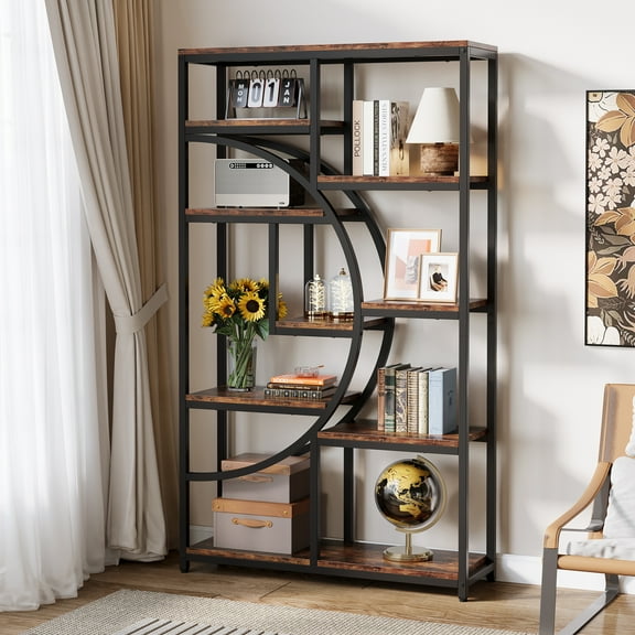 Tribesigns Bookshelf, Industrial 5 Tier Etagere Bookcase, Freestanding Tall Bookshelves Display Shelf Storage Organizer with 9-Open Storage Shelf for Living Room, Bedroom (Brown)