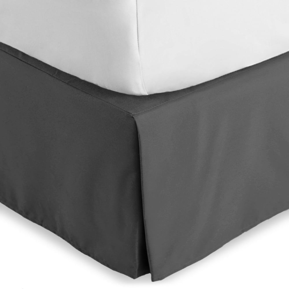 Bare Home Bed Skirt, Microfiber, Pleated, 15' Tailored Drop, Twin XL, Gray
