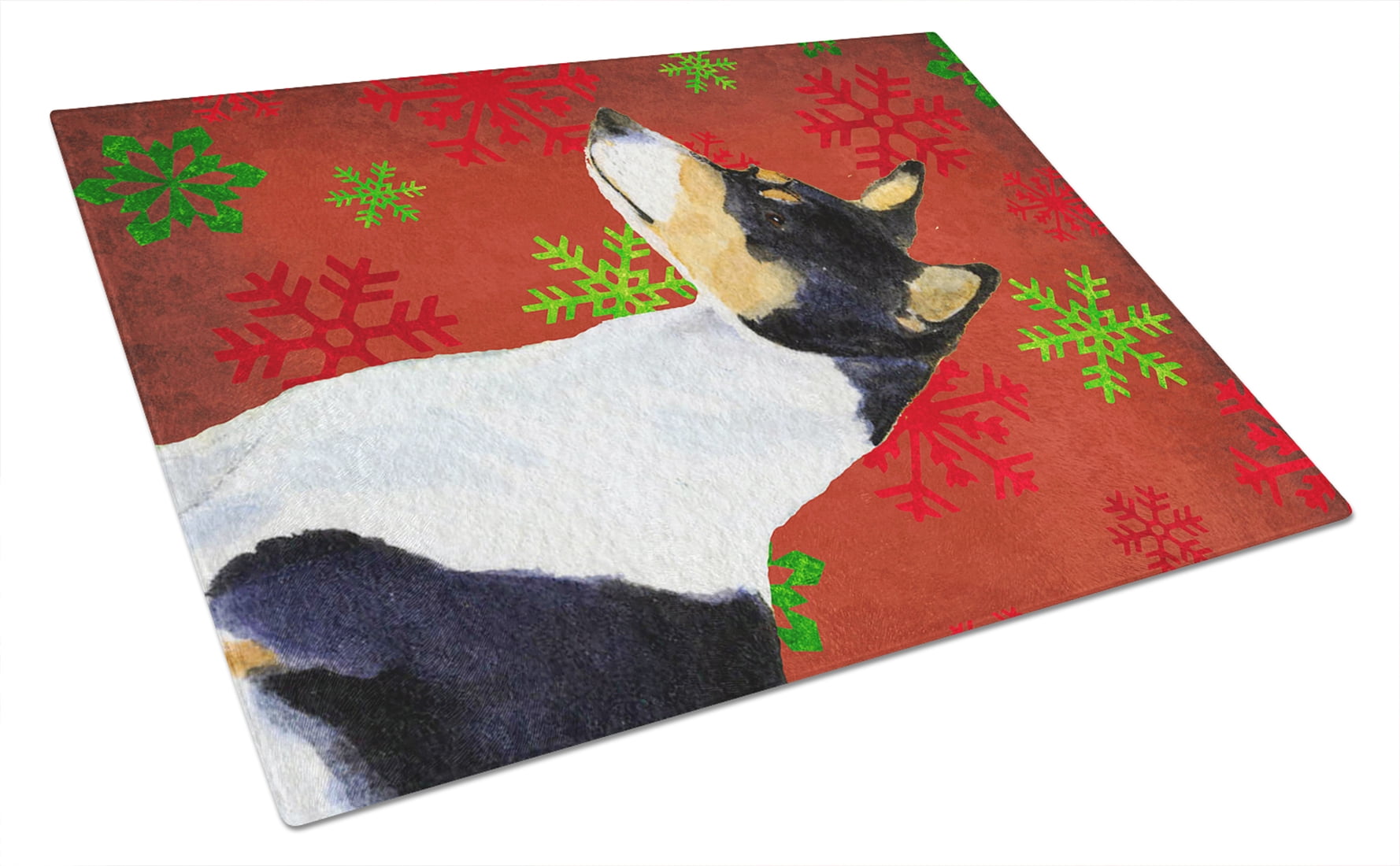 Carolines Treasures SS4721LCB Basenji Red and Green Snowflakes Holiday Christmas Glass Cutting Board Large Multicolor
