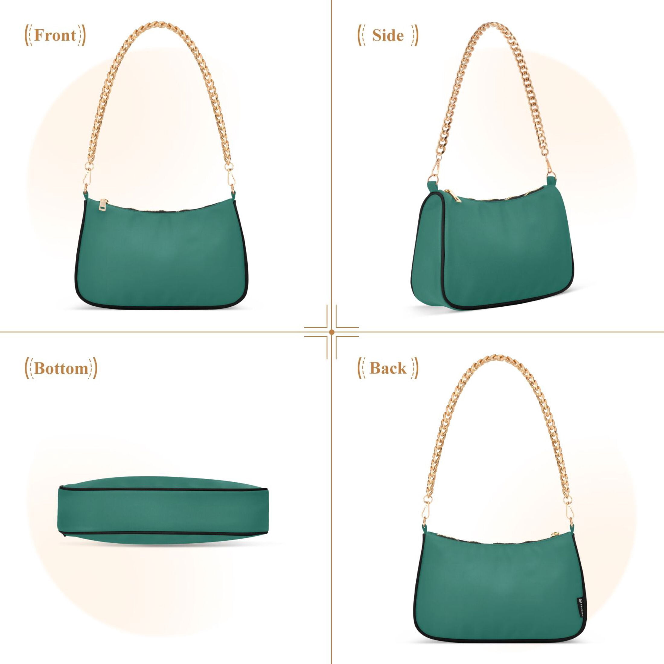 Ryvnso Dark Green Womens Chain Shoulder Bag Tote Handbags Clutch Hobo Purse with Zipper for Travel