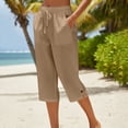 thumbnail image 2 of Capris for Women Drawstring Elastic Waist Straight Leg Cropped Pants Summer Casual Loose Fit Beach Slacks with Pockets Khaki L, 2 of 8