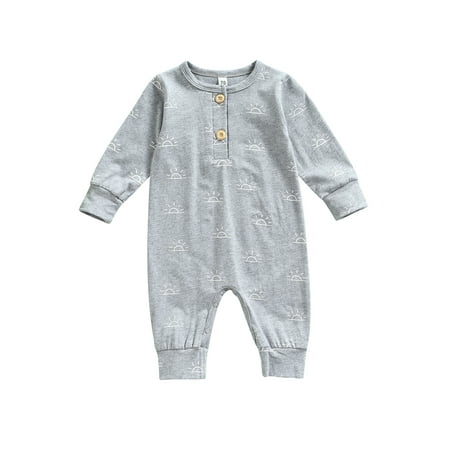 

Baby Romper Kids Sun Print Round Neck Long Sleeve Jumpsuit Playsuits for Spring Fall 0-18 Months