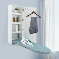 Household Wall Mount Hide Away Ironing Board Cabinet with 3 Tiers Shelf & Mirror