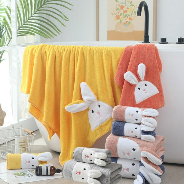 Fiudx Juego de Toallas de Conejito de Pascua, Terciopelo Suave, Muy Absorbentes, de Secado Rápido, Colores Vibrantes, Versátiles para El Baño, Perfectas para Pascua, 75 X 35 + 70 X 140 Cm.