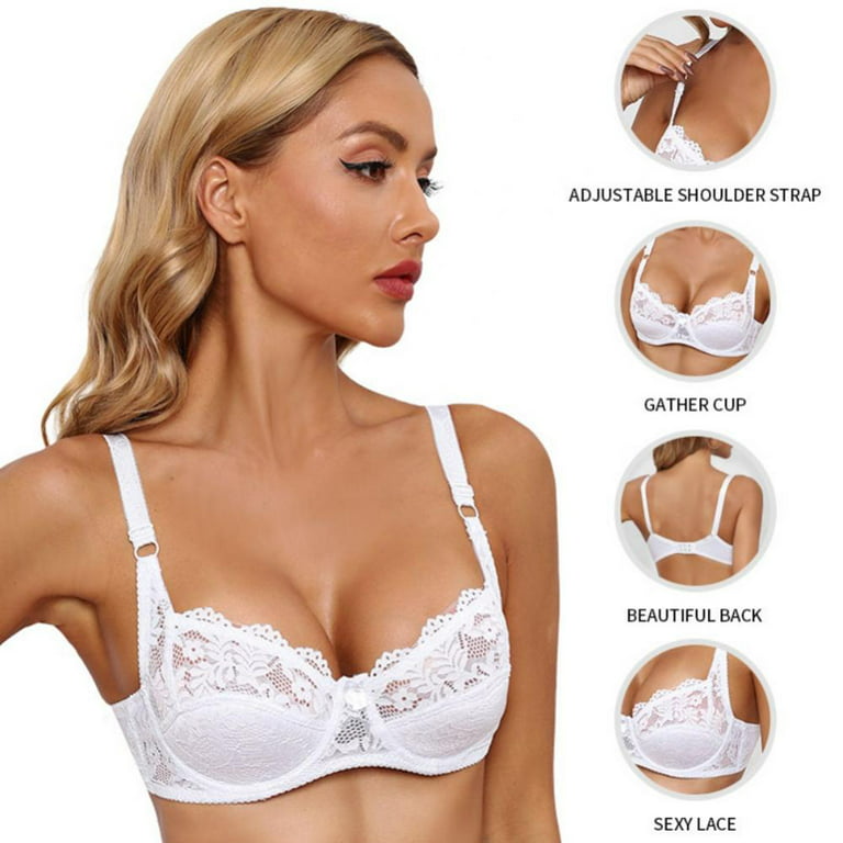 5 Packs Women Sexy 3/4 Cup Coverage Non Padded No Padding Underwire Lace  Comfort Everyday Soft See Through Bra 