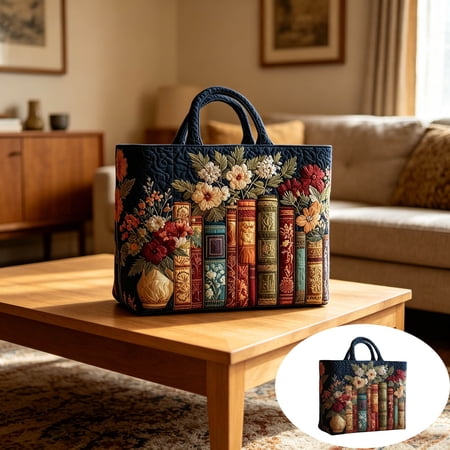 Clearance Volra Hippie Journey Quilted Tote HandBags, Books and Flowers Quilted Print HandBag for Camping Trailer Travel Tote Women Overnight Weekender Vintage HandBag