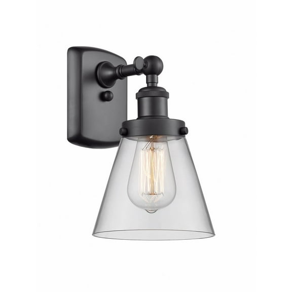 916-1W-BK-G62 Innovations Lighting Cone - 1 Light Wall Sconce In Industrial Style-11 Inches Tall and 6 Inches Wide-Matte Black Finish-Clear Glass