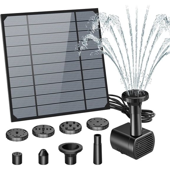 3W Solar Water Fountain Pump Kit with 6 Nozzles & 9.8ft Cable for Bird Bath, Garden, Patio, Fish Tank & Outdoor Ponds