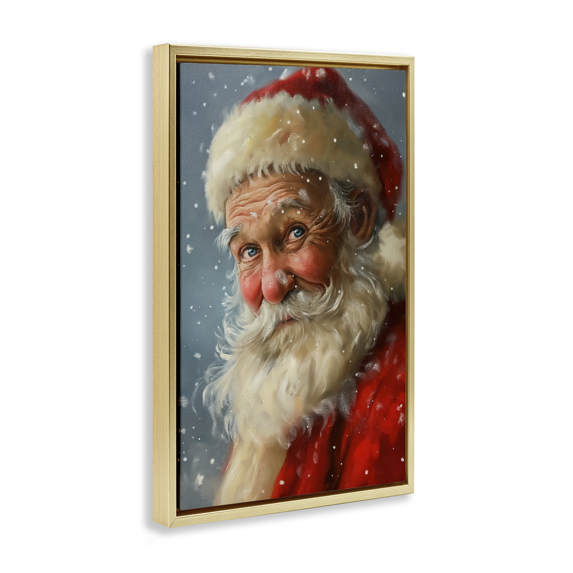 Stupell Industries Rosy Santa Portrait Holiday Painting Gold Floater Framed Art Print Wall Art, 17 x 25