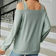 thumbnail image 4 of XFLWAM Cold Shoulder Tops for Women Casual Long Sleeve Tunic Tops Square Neck Cut Out Shirts Solid Color Loose fit Blouse Green M, 4 of 5