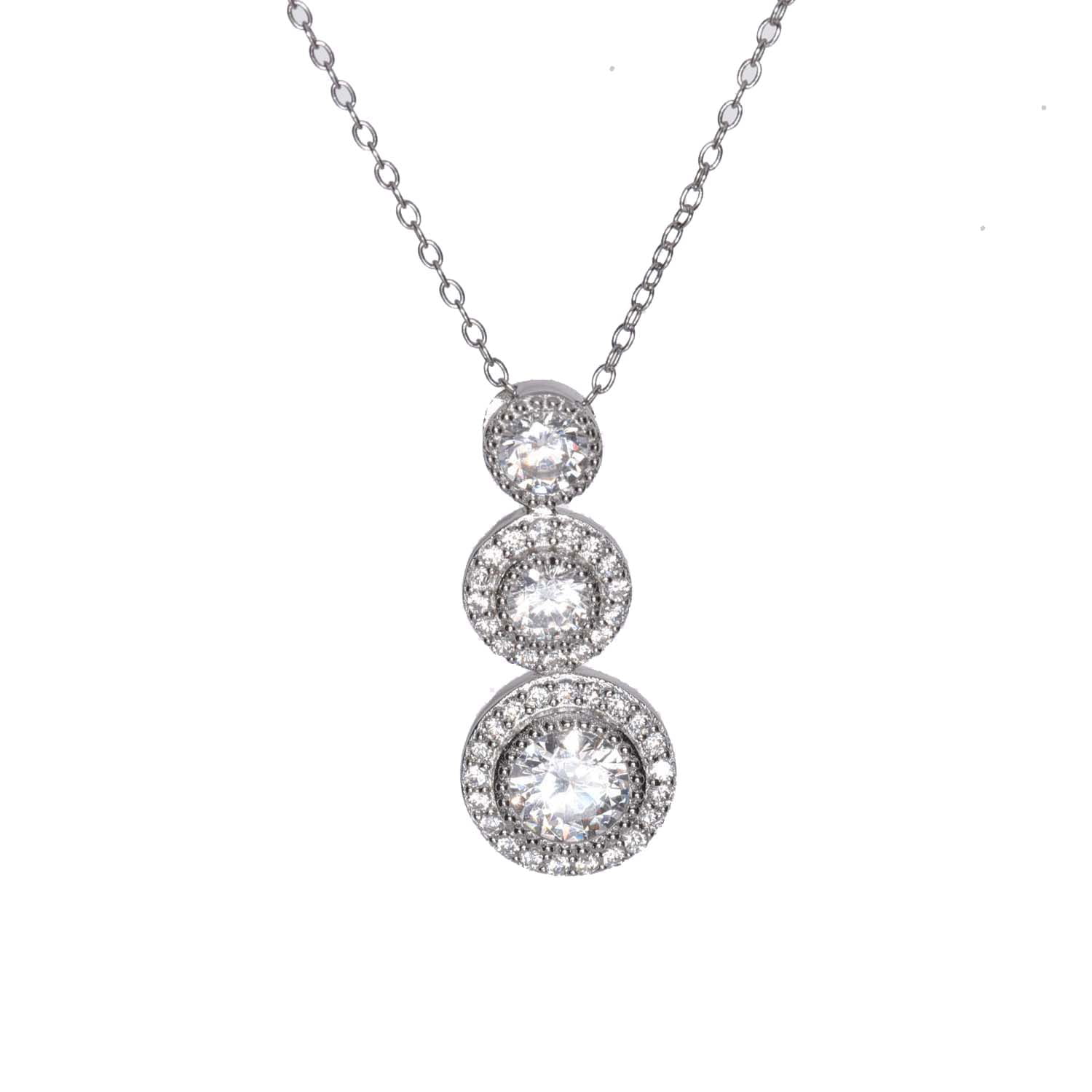 Dancing Water Drop Cubic Zirconia Sterling Silver Halo Pendant Necklace Gift Box 