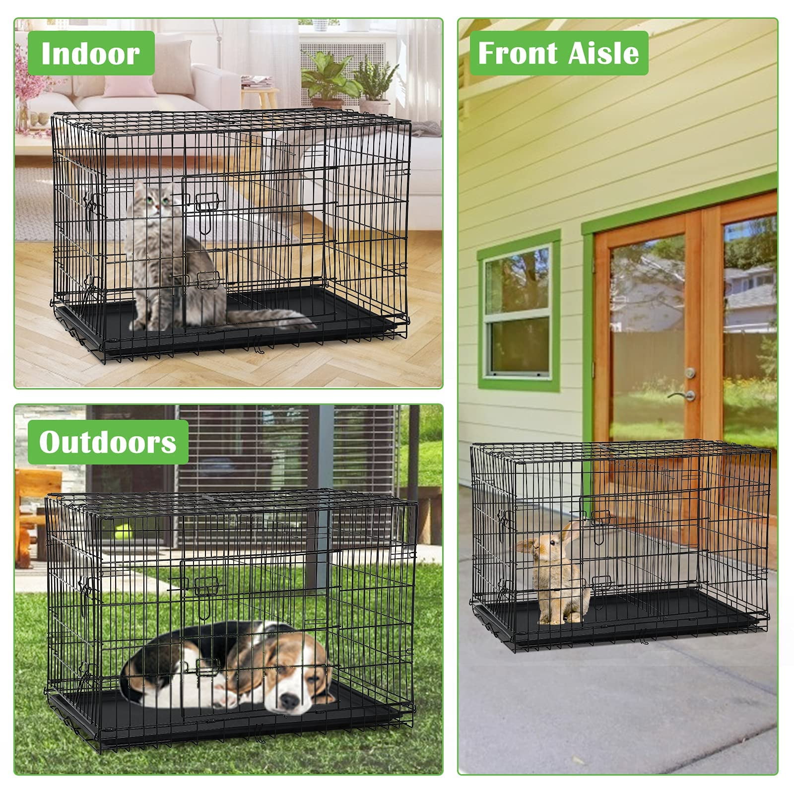 NiamVelo Dog Cage 36'' Metal Dog Crate , Folding  Dog Kennel with Plastic Tray & Handle, Pet Crate  for  Small  Medium Dogs, Black