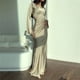 thumbnail image 4 of Vestido Elegante de Otoño para Mujer, Ajustado, Fruncido, con Mangas Largas Acampanadas y Aberturas para Cóctel Albaricoque M, 4 of 8