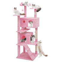 Magshion 70" Cat Tree & Cat Condo Scratching Post Tower with Top Cat Perch and Cat Caves, Soft Pink