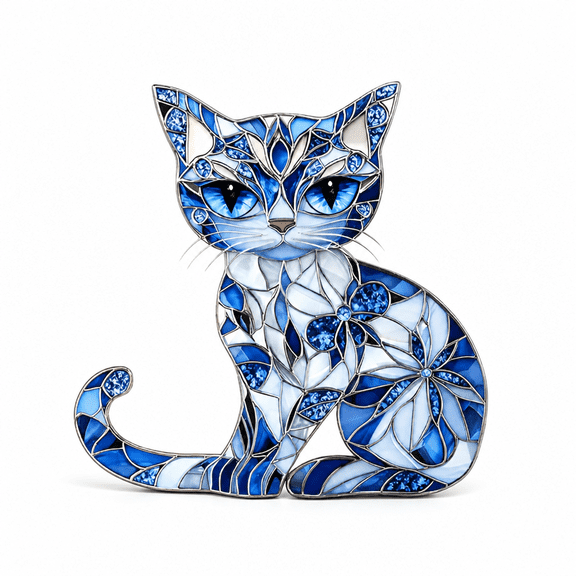 RAIRSKY Exquisite Blue Stained Glass Cat Figurine Handcrafted Decorative Art Piece for Home Decor and Gift Ideas Cat Figurines